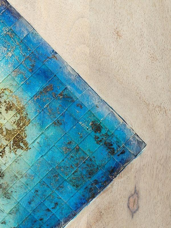 Exotic India 30" Wooden Mosaic Blue Cabinet | Artistic Wooden Boxes