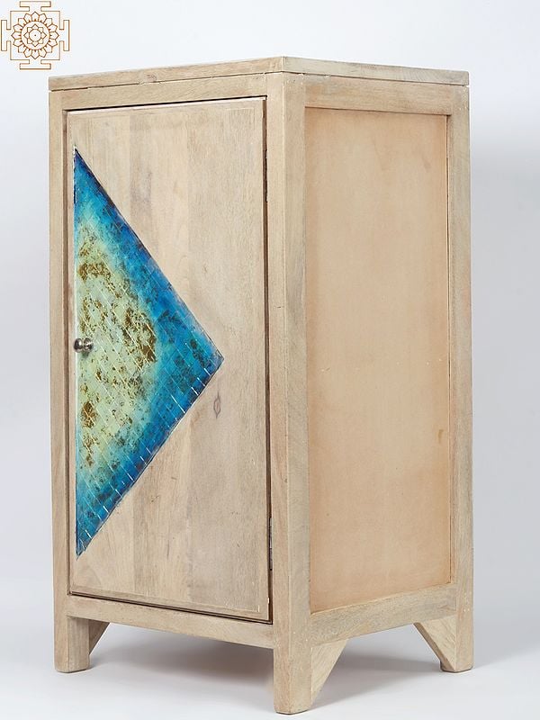 Exotic India 30" Wooden Mosaic Blue Cabinet | Artistic Wooden Boxes