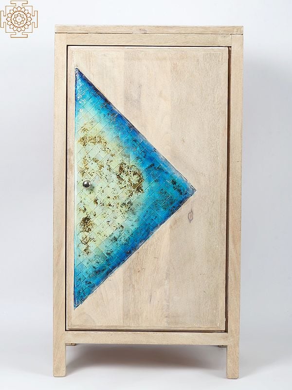 exotic india 30" Wooden Mosaic Blue Cabinet | Artistic Wooden Boxes 