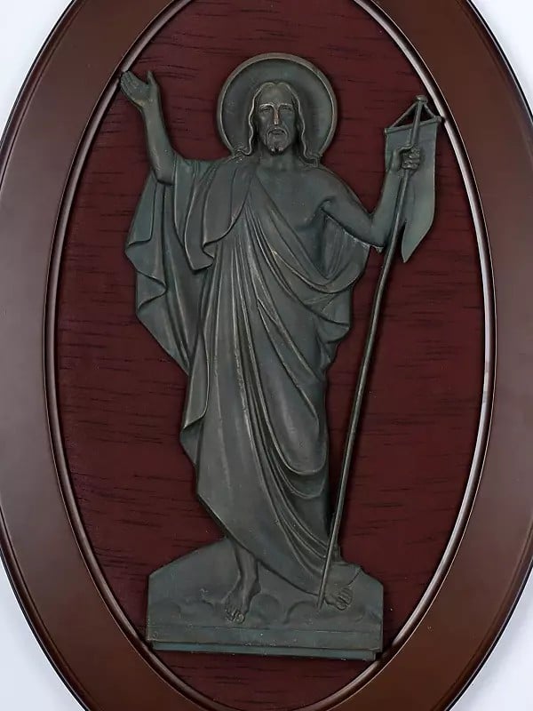 Exotic India 31" Bronze Jesus Christ | Inspired By Renaissance | Framed Sculpture | Wall Hanging 
