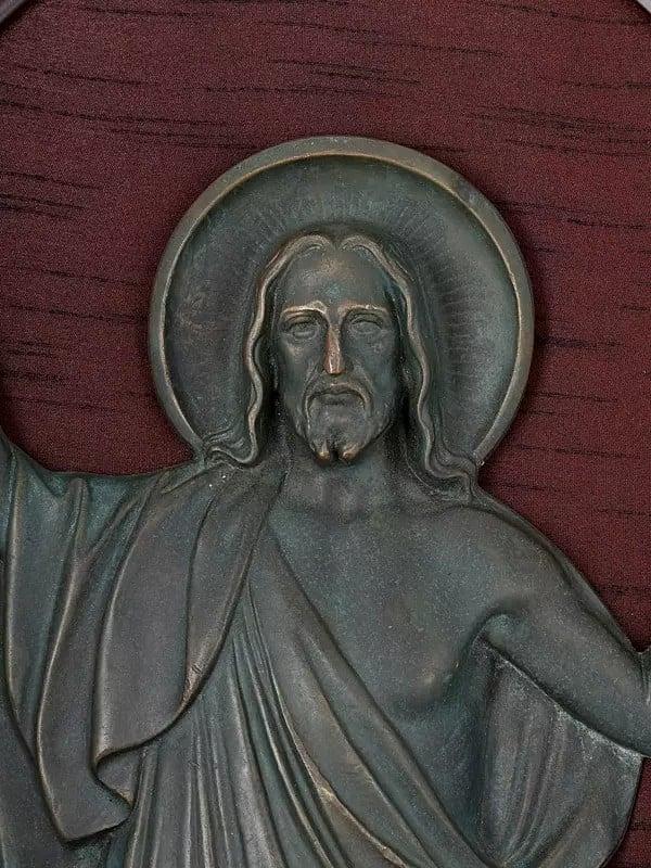 Exotic India 31" Bronze Jesus Christ | Inspired By Renaissance | Framed Sculpture | Wall Hanging 