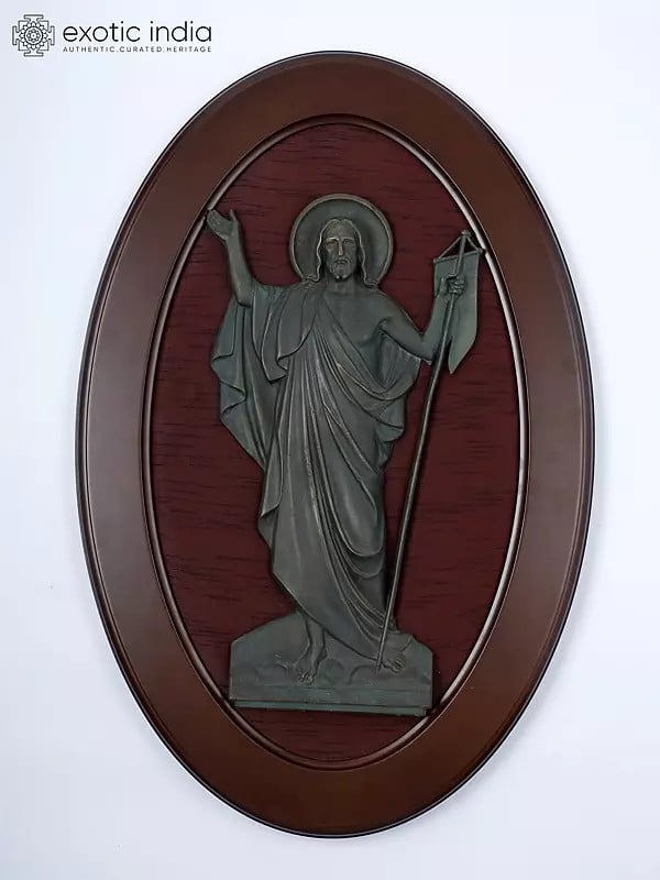 exotic india 31" Bronze Jesus Christ | Inspired by Renaissance | Framed Sculpture | Wall Hanging 