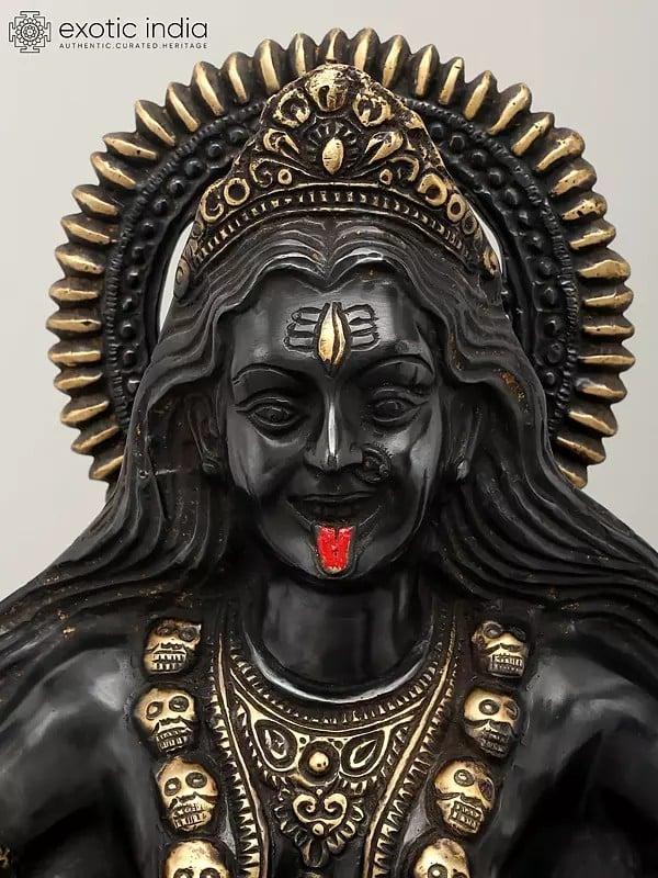 Exotic India 31" Large Goddess Kali Idol Standing On Lord Shiva | Brass Statue 