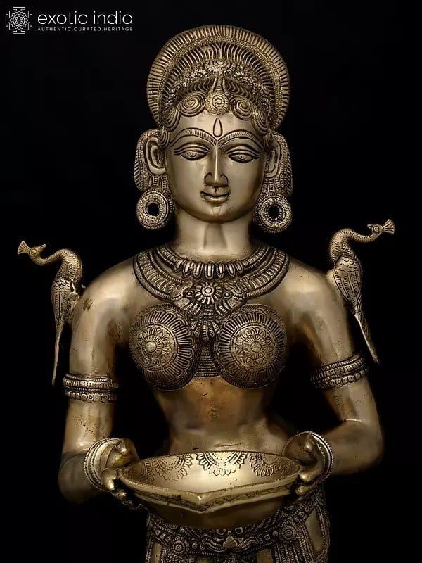 Exotic India 31" Large Size Deep Lakshmi In Brass | Handmade | Made In India 