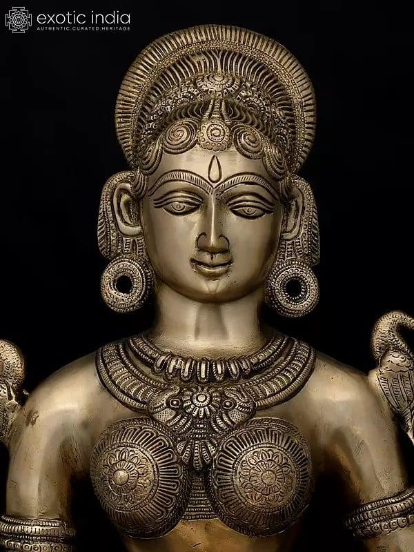 Exotic India 31" Large Size Deep Lakshmi In Brass | Handmade | Made In India 