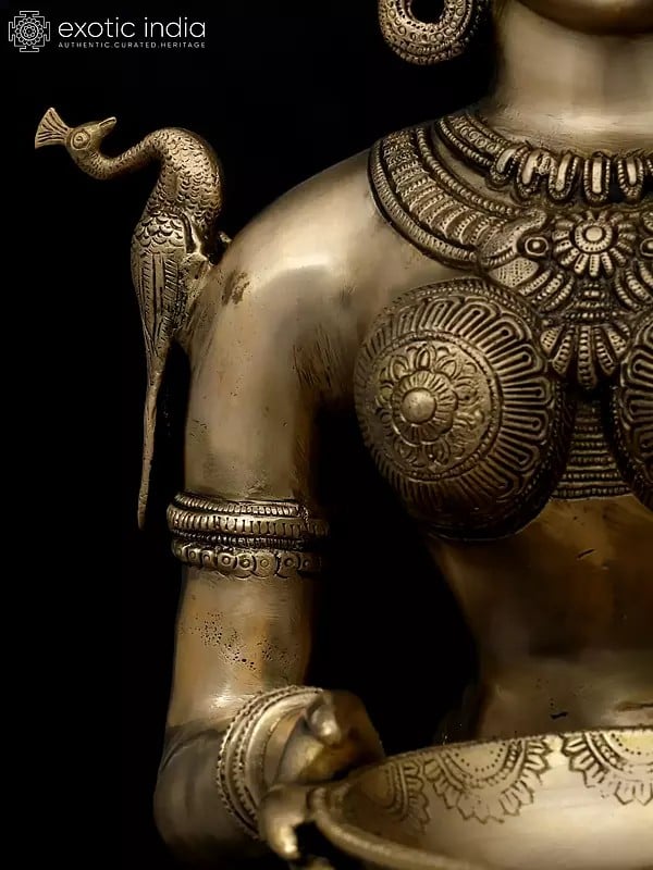Exotic India 31" Large Size Deep Lakshmi In Brass | Handmade | Made In India 