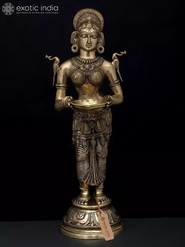 exotic india 31" Large Size Deep Lakshmi in Brass | Handmade | Made In India 