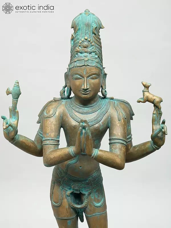 Exotic India 31" Large Standing Lord Shiva As Pashupatinath With Goddess Parvati | Madhuchista Vidhana (Lost-Wax) | Panchaloha Bronze From Swamimalai 