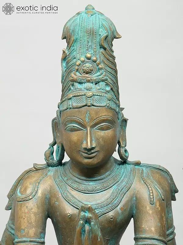 Exotic India 31" Large Standing Lord Shiva As Pashupatinath With Goddess Parvati | Madhuchista Vidhana (Lost-Wax) | Panchaloha Bronze From Swamimalai 