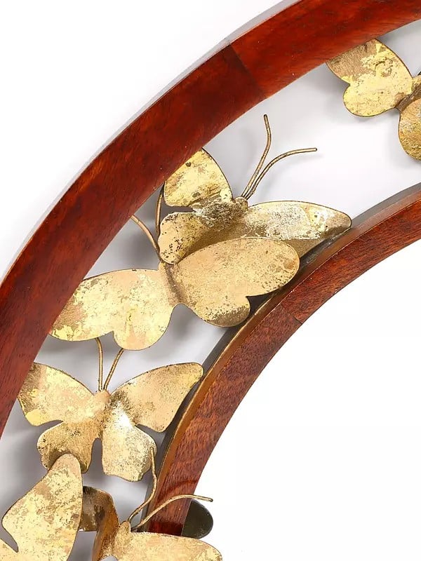Exotic India 32" Butterflies Design Round Mirror | Wall Hanging | Home Decor 