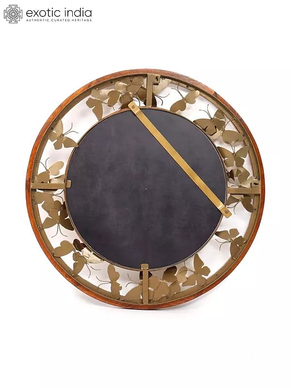 Exotic India 32" Butterflies Design Round Mirror | Wall Hanging | Home Decor 