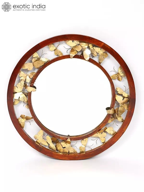 exotic india 32" Butterflies Design Round Mirror | Wall Hanging | Home Decor 
