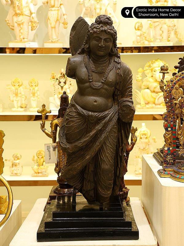 Exotic India 32" Gandhara Buddha Idol Stone Sculpture 