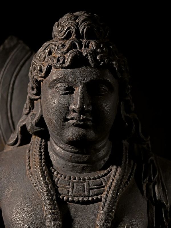 Exotic India 32" Gandhara Buddha Idol Stone Sculpture 