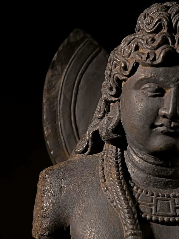 Exotic India 32" Gandhara Buddha Idol Stone Sculpture 