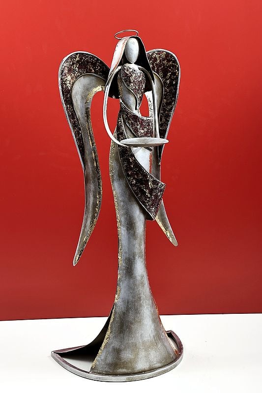 Exotic India 33" Christmas Angel Tea Light Candle Holder | Handmade 