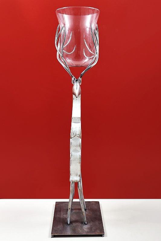 Exotic India 33" Handmade Standing Deer Candle Stand 