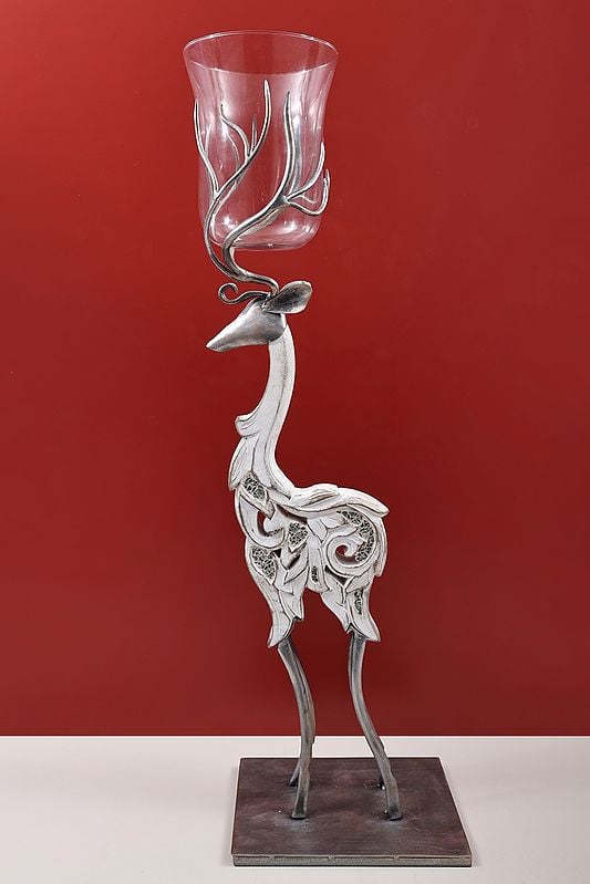 Exotic India 33" Handmade Standing Deer Candle Stand 