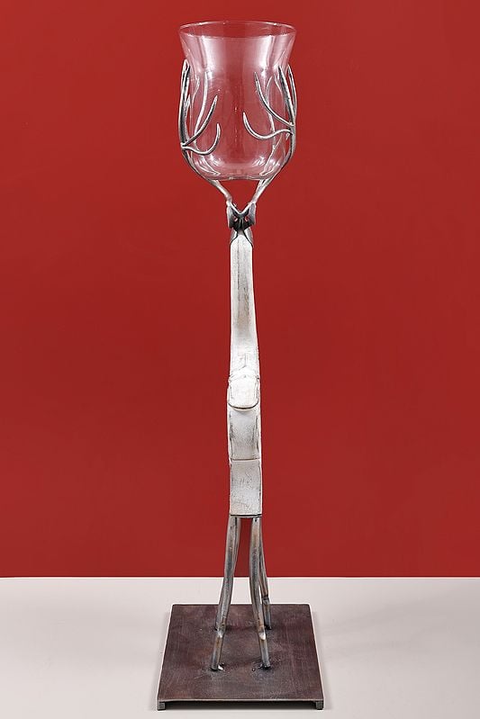 Exotic India 33" Handmade Standing Deer Candle Stand 