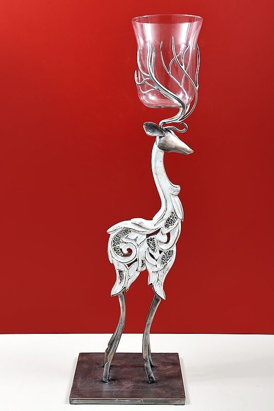 exotic india 33" Handmade Standing Deer Candle Stand 