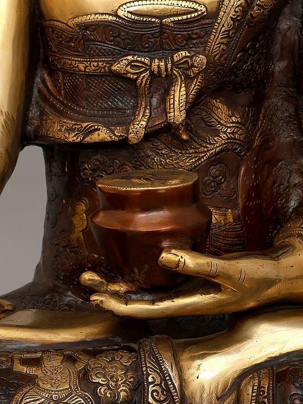 Exotic India 33" Large Lord Buddha Seated In Bhumisparsha Mudra | Brass Statue 