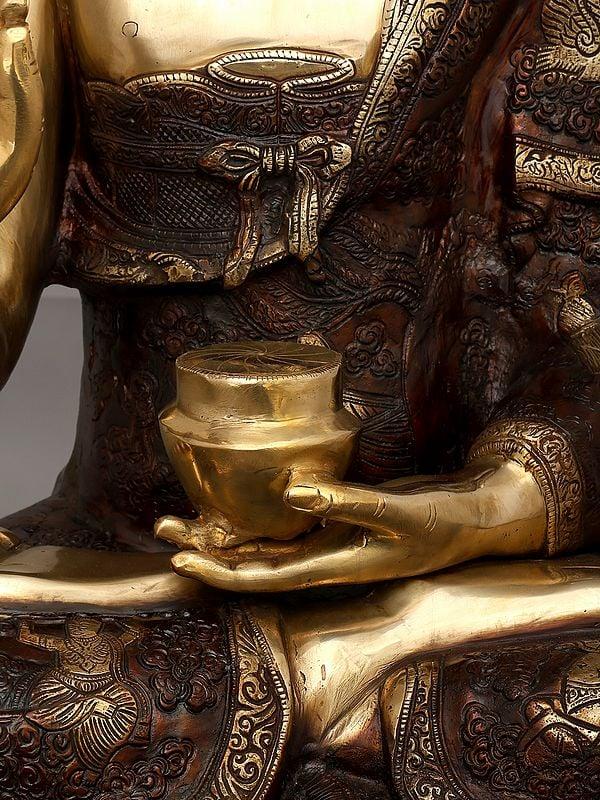 Exotic India 33" Large Lord Buddha Seated In Vitark Mudra | Brass Statue 
