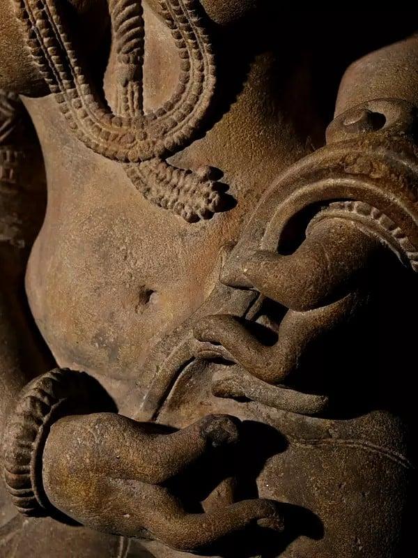 Exotic India 34" Apsara Holding Her Garment On Wooden Base 