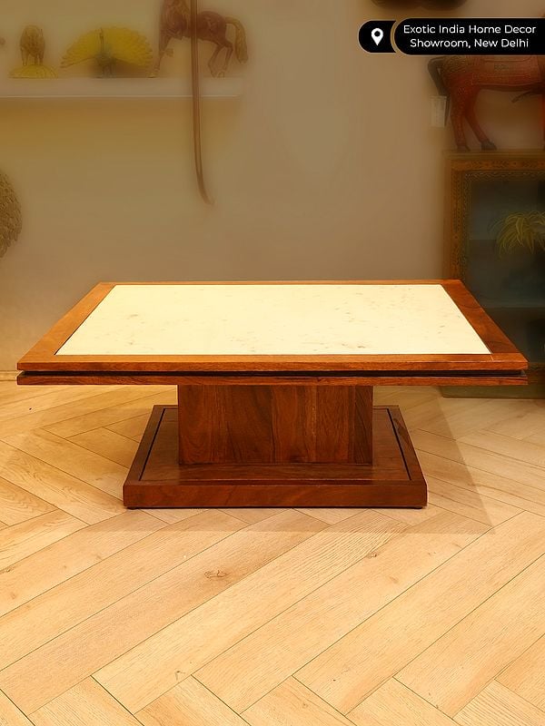 Exotic India 34" Large Stylish Wood Table With Marble