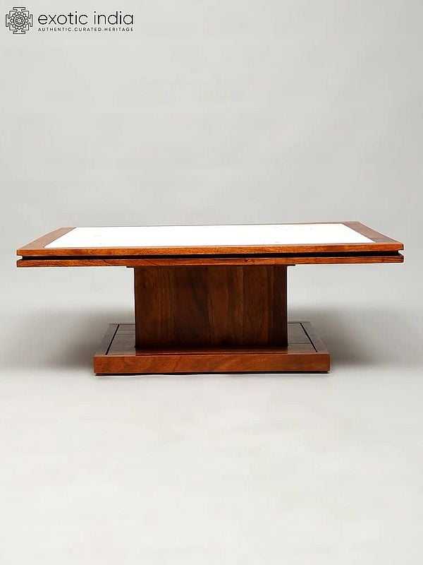 Exotic India 34" Large Stylish Wood Table With Marble