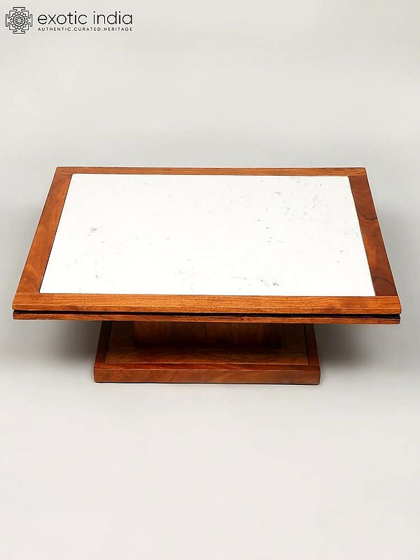 Exotic India 34" Large Stylish Wood Table With Marble