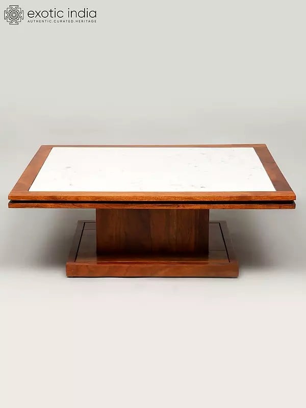 exotic india 34" Large Stylish Wood Table with Marble