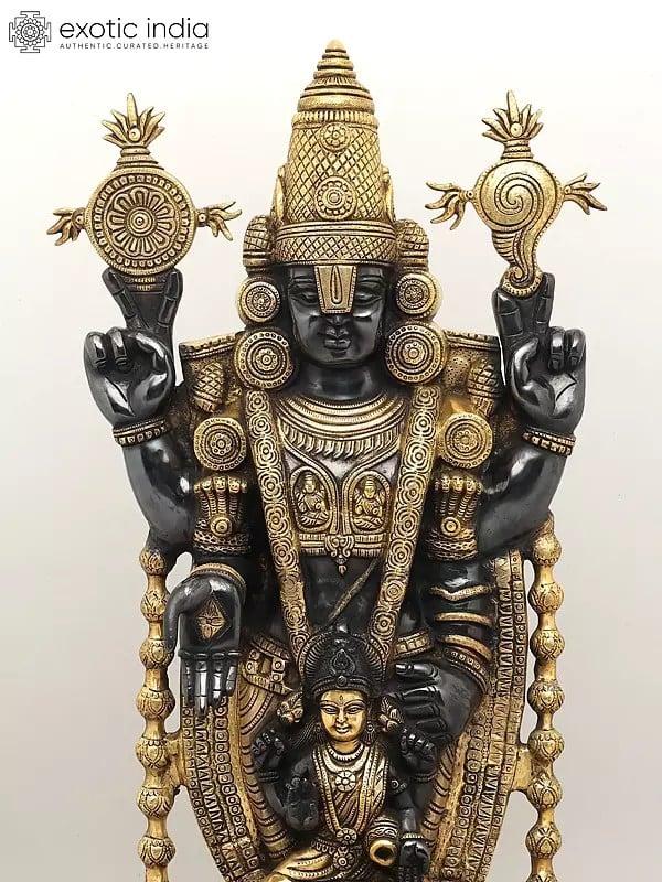 Exotic India 34" Large Tirupati Balaji (Venkateshvara) With Goddess Lakshmi | Brass Statue 