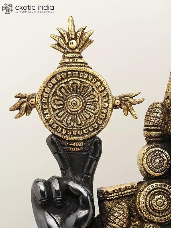 Exotic India 34" Large Tirupati Balaji (Venkateshvara) With Goddess Lakshmi | Brass Statue 