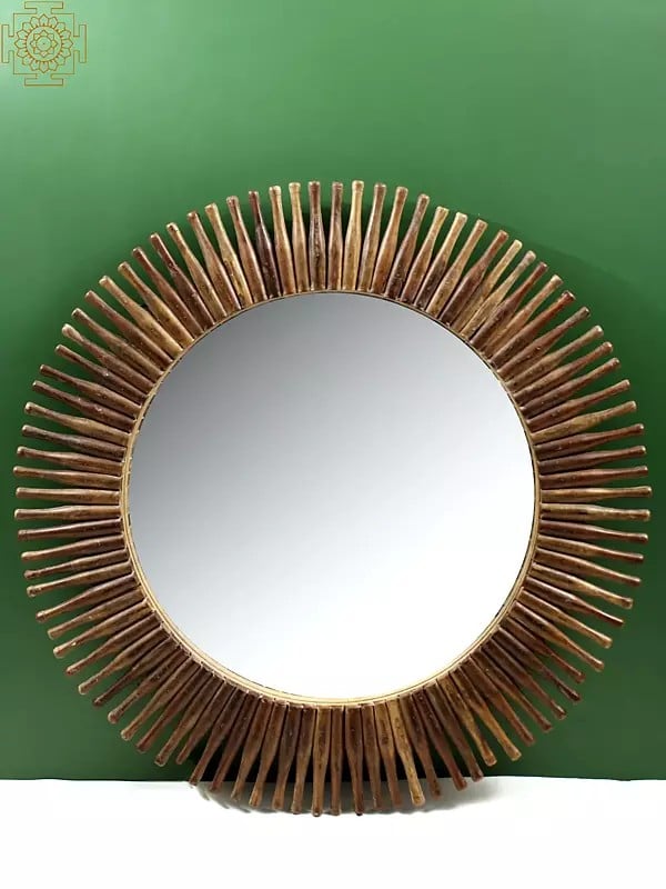 exotic india 34" Large Vintage Wall Decor Wooden Mirror 