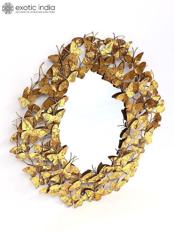 Exotic India 34" Stylish Mirror With Full Of Butterflies | Wall Hanging 