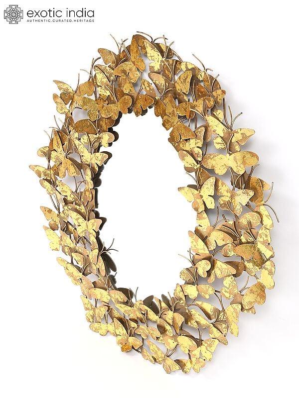 Exotic India 34" Stylish Mirror With Full Of Butterflies | Wall Hanging 