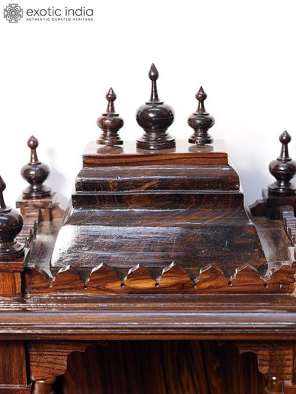 Exotic India 34" Traditional Wood Temple For Home | Handmade Rosewood Home Decor Item