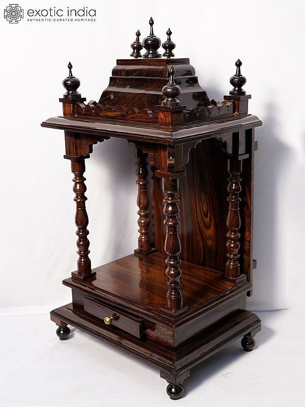 Exotic India 34" Traditional Wood Temple For Home | Handmade Rosewood Home Decor Item
