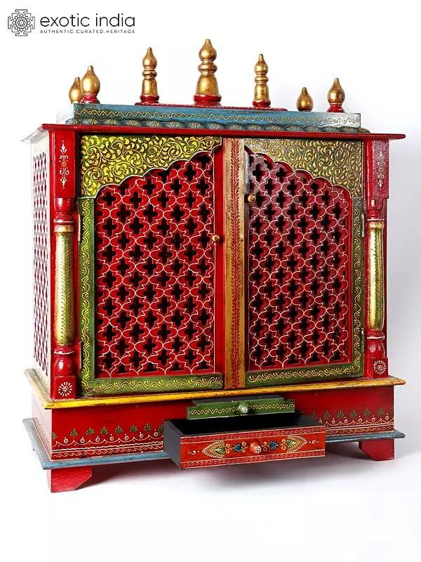 Exotic India 35" Designer Puja Temple In Wood | Wall Hanging