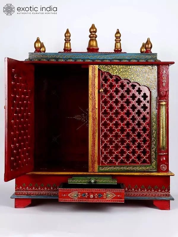 exotic india 35" Designer Puja Temple in Wood | Wall Hanging 