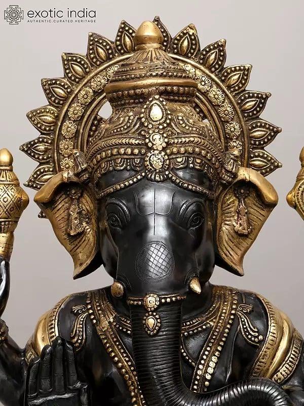 Exotic India 35" Large Size Ganesha Brass Statue | Handmade | Made In India 