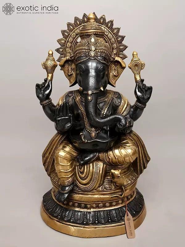 exotic india 35" Large Size Ganesha Brass Statue | Handmade | Made In India 