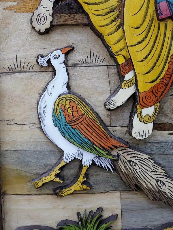 Exotic India 36" Divine Pair Of Radha Krishna On Swing | 3D Wall Panel In Rosewood With Inlay Work 