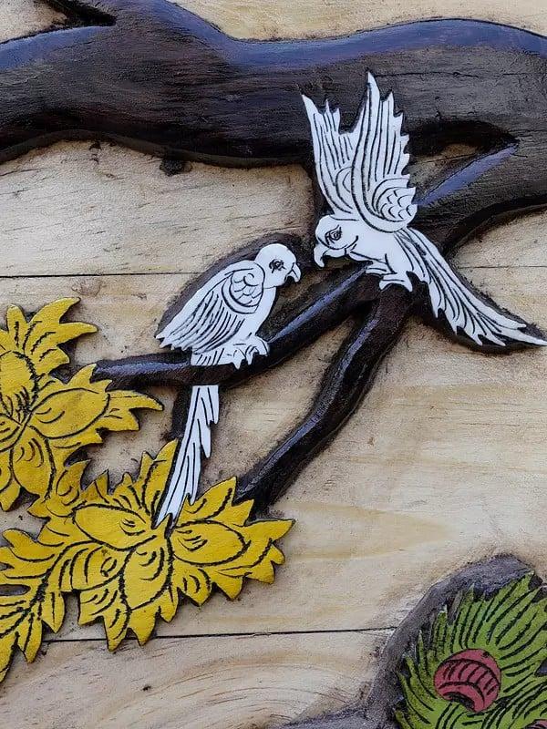 Exotic India 36" Divine Pair Of Radha Krishna On Swing | 3D Wall Panel In Rosewood With Inlay Work 