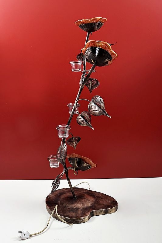 Exotic India 36" Handmade Plant Candle Stand With Lighting (Electrical) 