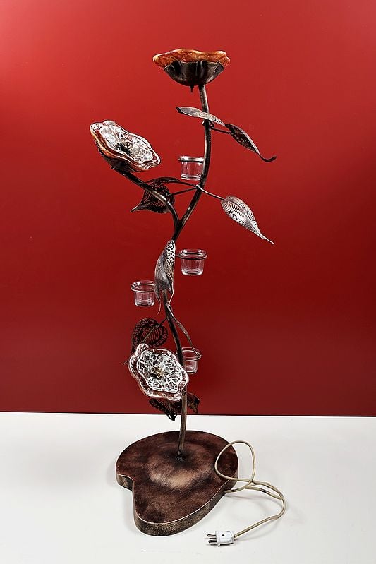 Exotic India 36" Handmade Plant Candle Stand With Lighting (Electrical) 