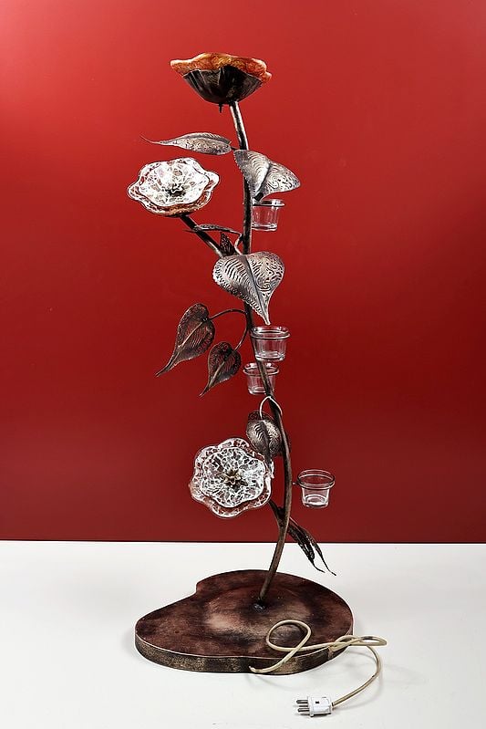 exotic india 36" Handmade Plant Candle Stand with Lighting (Electrical)
