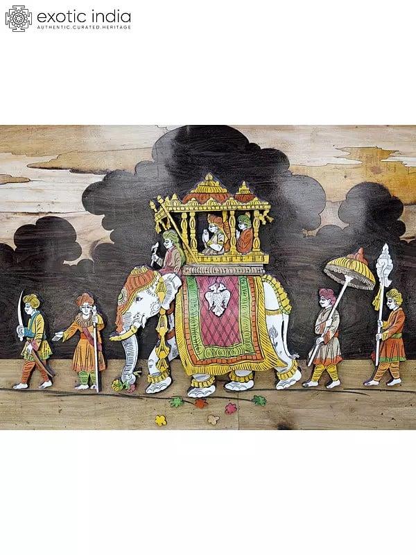 Exotic India 36" King's Royal Ride On Elephant | 3D Wall Panel In Rosewood With Inlay Work 