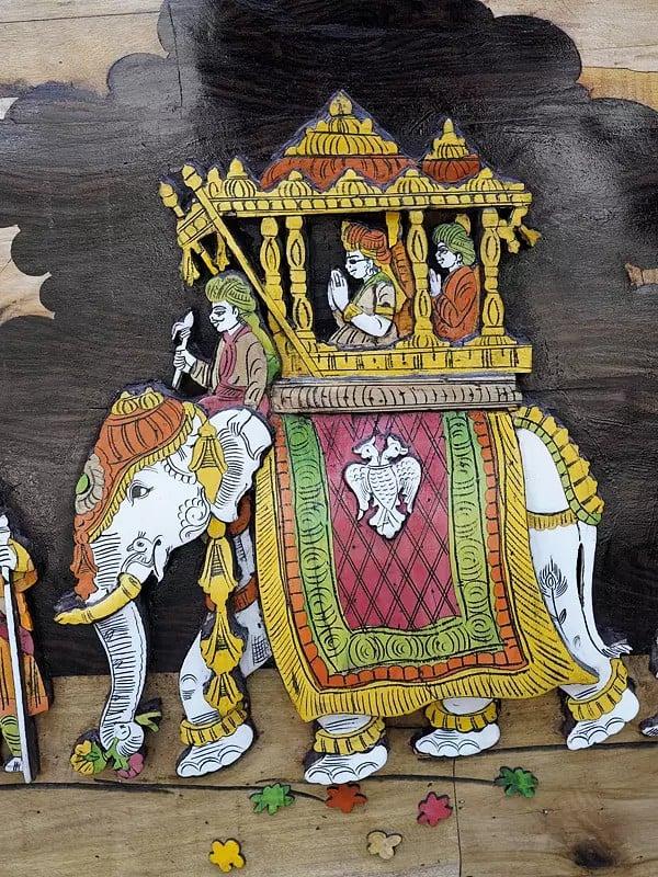 Exotic India 36" King's Royal Ride On Elephant | 3D Wall Panel In Rosewood With Inlay Work 