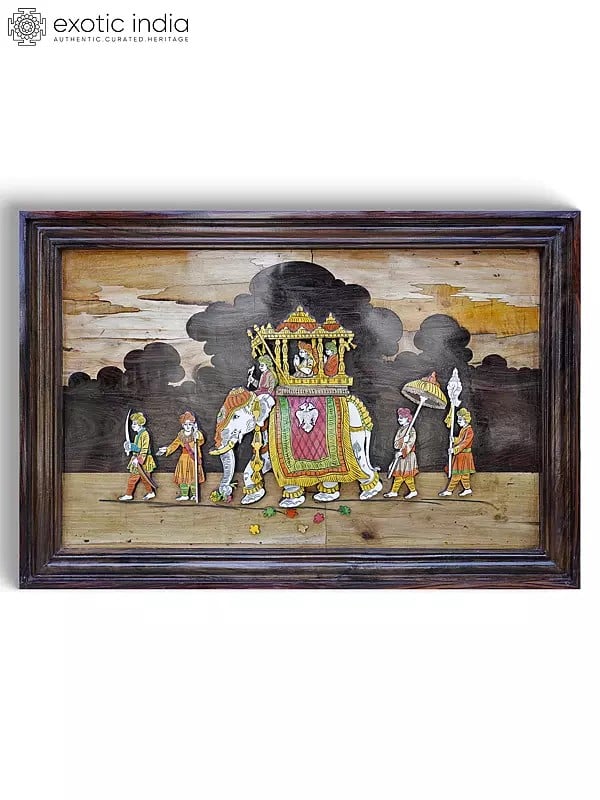exotic india 36" King's Royal Ride on Elephant | 3D Wall Panel in Rosewood with Inlay Work 